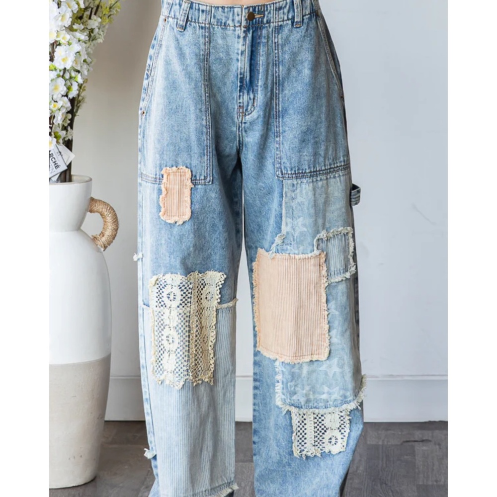 Oli & Hali Light Blue Patchwork Straight Leg Jeans - Picture 7 of 8